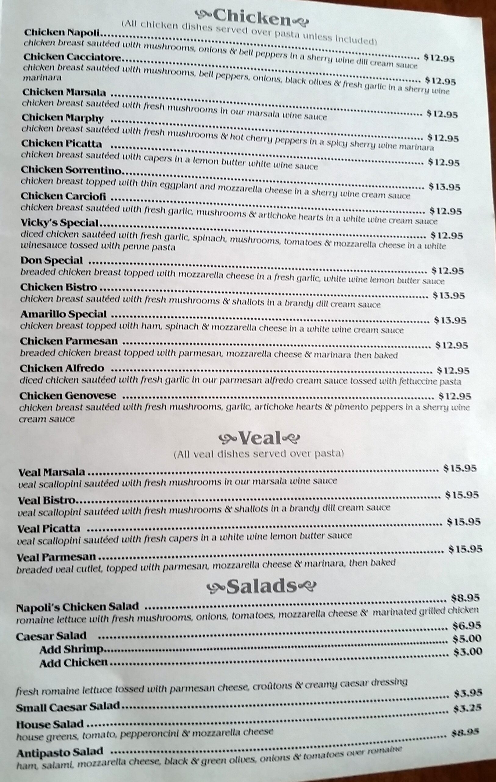 Napoli’s – Menu – Amarillo